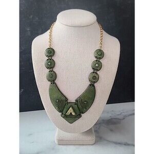 Green And Gold Tone Statement Necklace Vintage Costume Jewelry